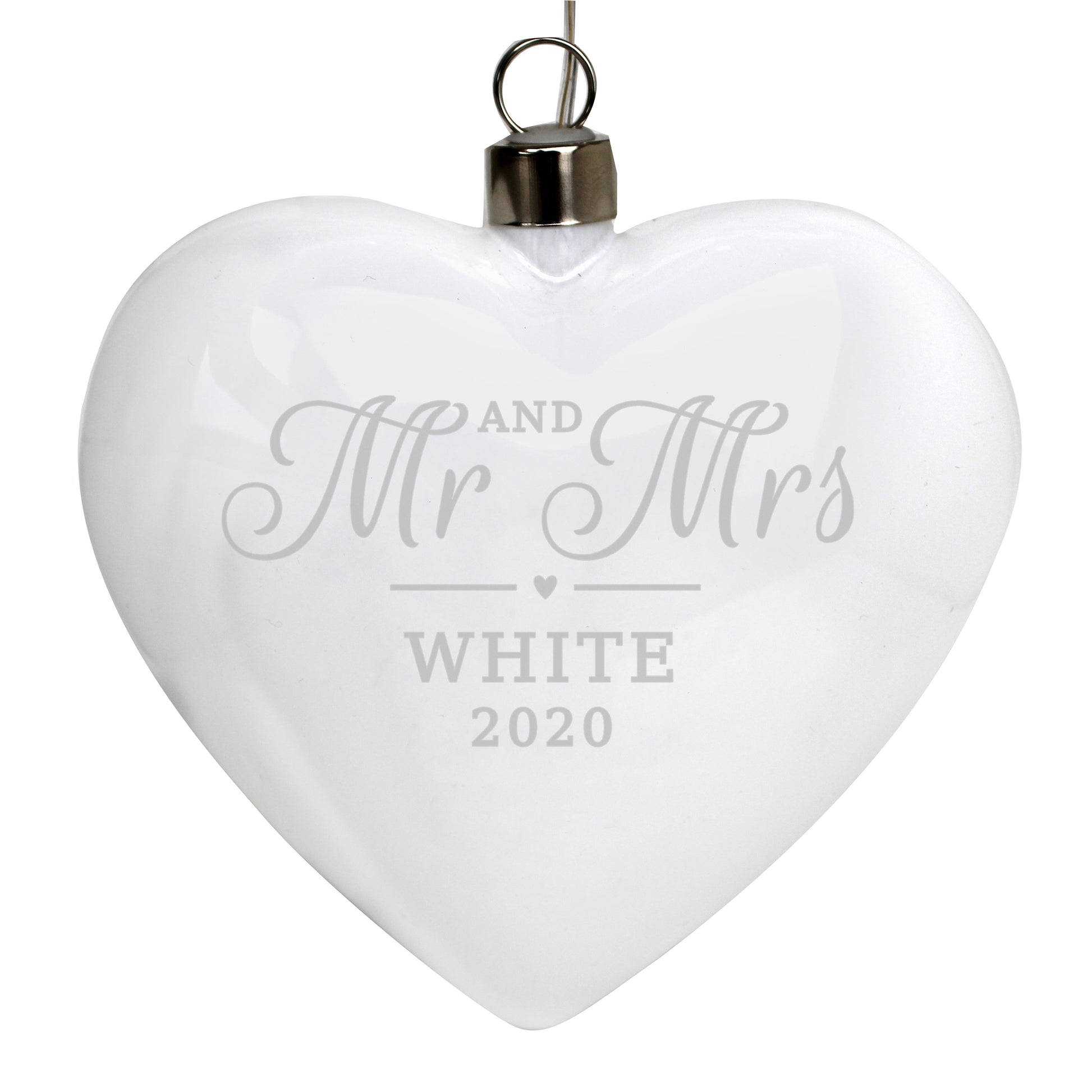 Personalised Mr & Mrs LED Hanging Glass Heart - MK&JD Gifts