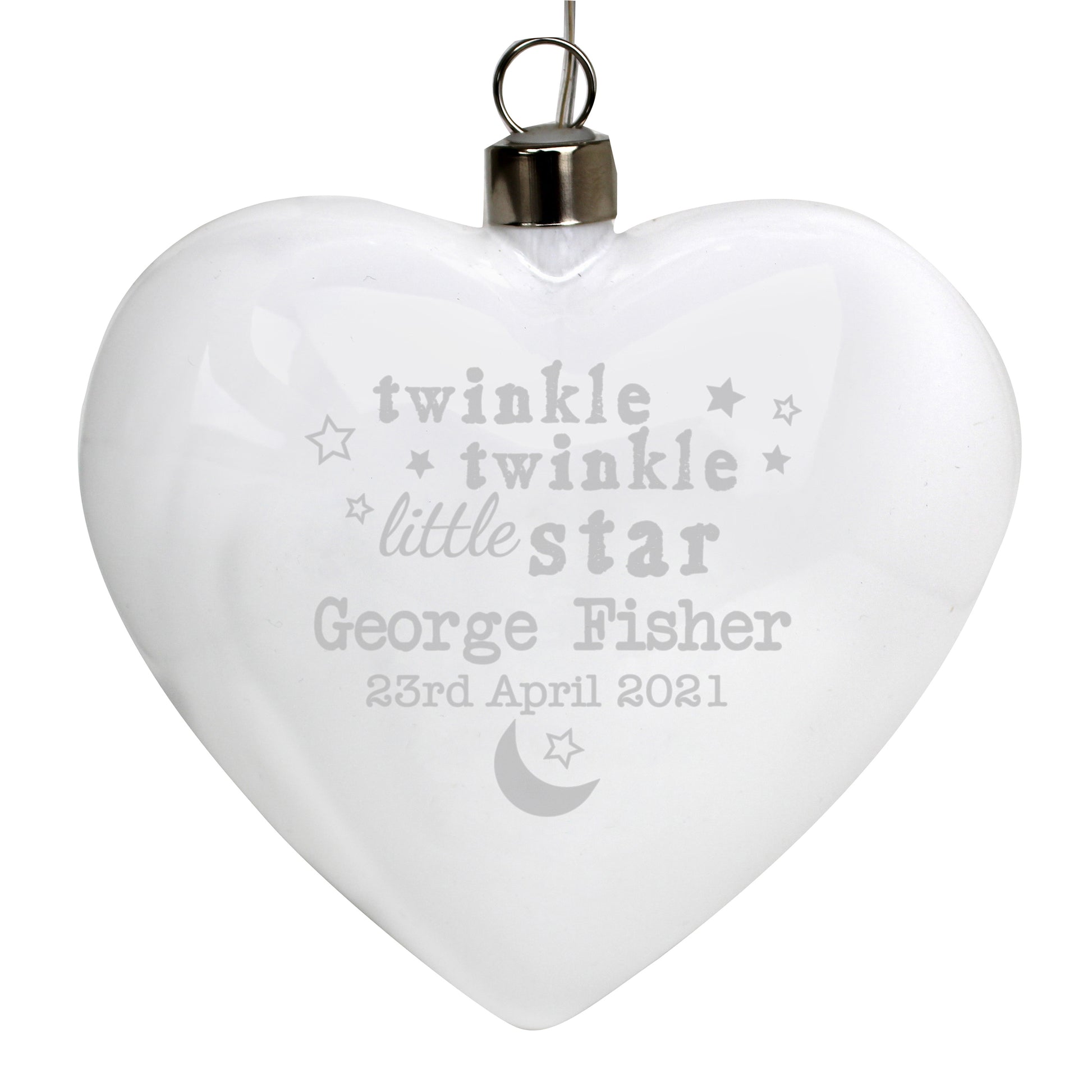Personalised Twinkle Twinkle LED Hanging Glass Heart - MK&JD Gifts