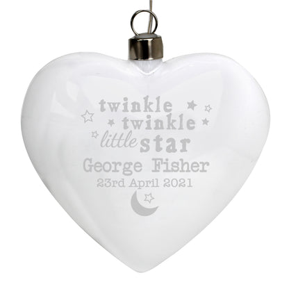 Personalised Twinkle Twinkle LED Hanging Glass Heart - MK&JD Gifts