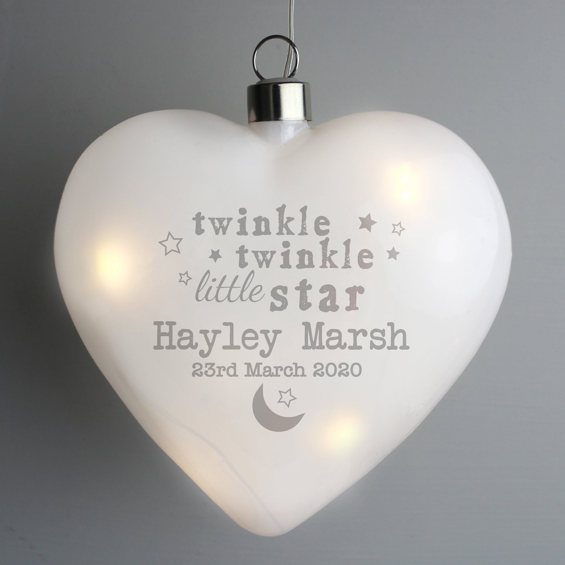 Personalised Twinkle Twinkle LED Hanging Glass Heart - MK&JD Gifts
