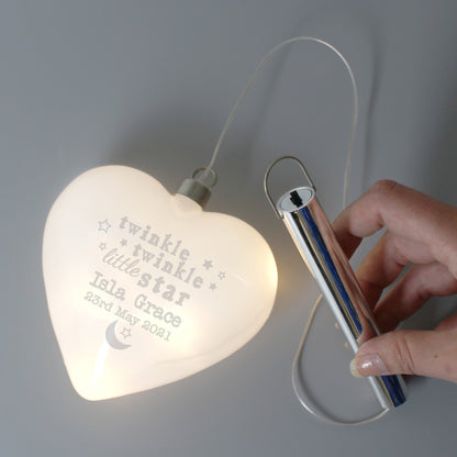 Personalised Twinkle Twinkle LED Hanging Glass Heart - MK&JD Gifts