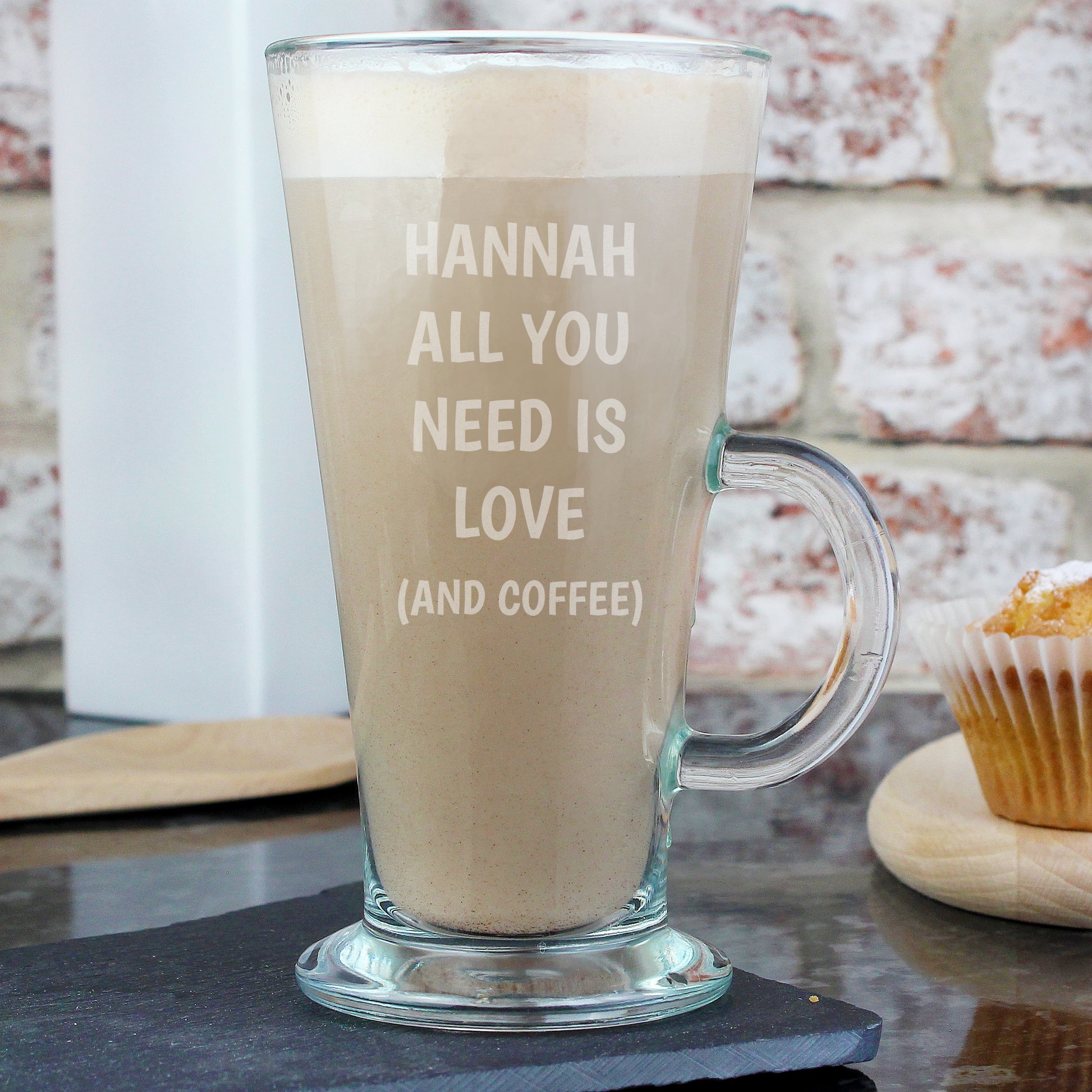 Personalised All You Need Is Love Latte Glass - MK&JD Gifts