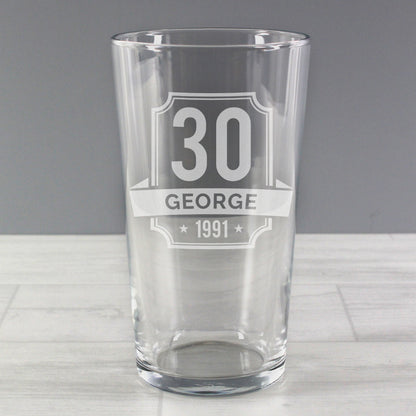 Personalised Big Age & Name Birthday Pint Glass - MK&JD Gifts