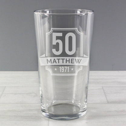 Personalised Big Age & Name Birthday Pint Glass - MK&JD Gifts