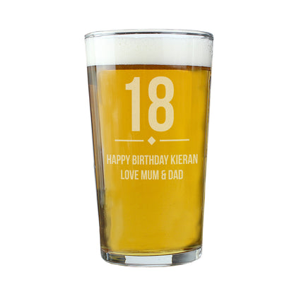 Personalised Big Age Birthday Pint Glass - MK&JD Gifts