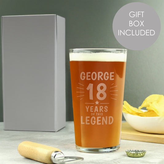 Personalised Years of This Legend Birthday Pint Glass - MK&JD Gifts