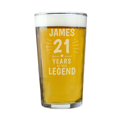 Personalised Years of This Legend Birthday Pint Glass - MK&JD Gifts