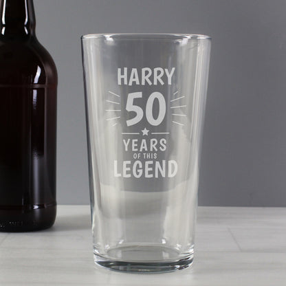 Personalised Years of This Legend Birthday Pint Glass - MK&JD Gifts