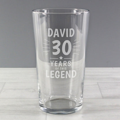 Personalised Years of This Legend Birthday Pint Glass - MK&JD Gifts