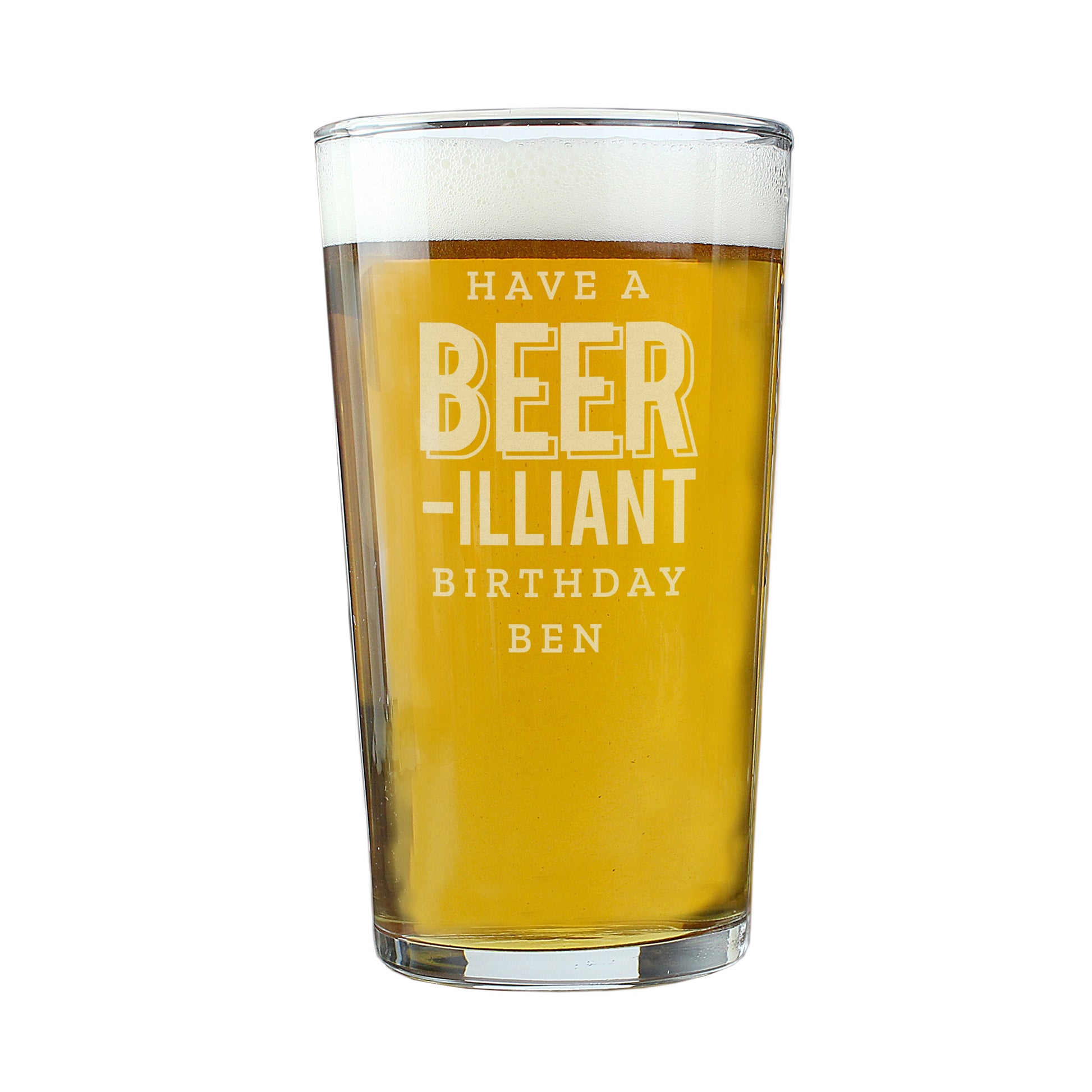 Personalised Beer-Illiant Birthday Pint Glass - MK&JD Gifts