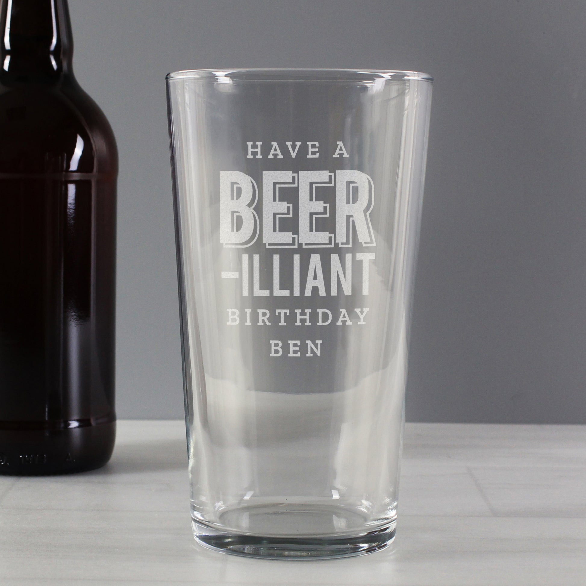 Personalised Beer-Illiant Birthday Pint Glass - MK&JD Gifts