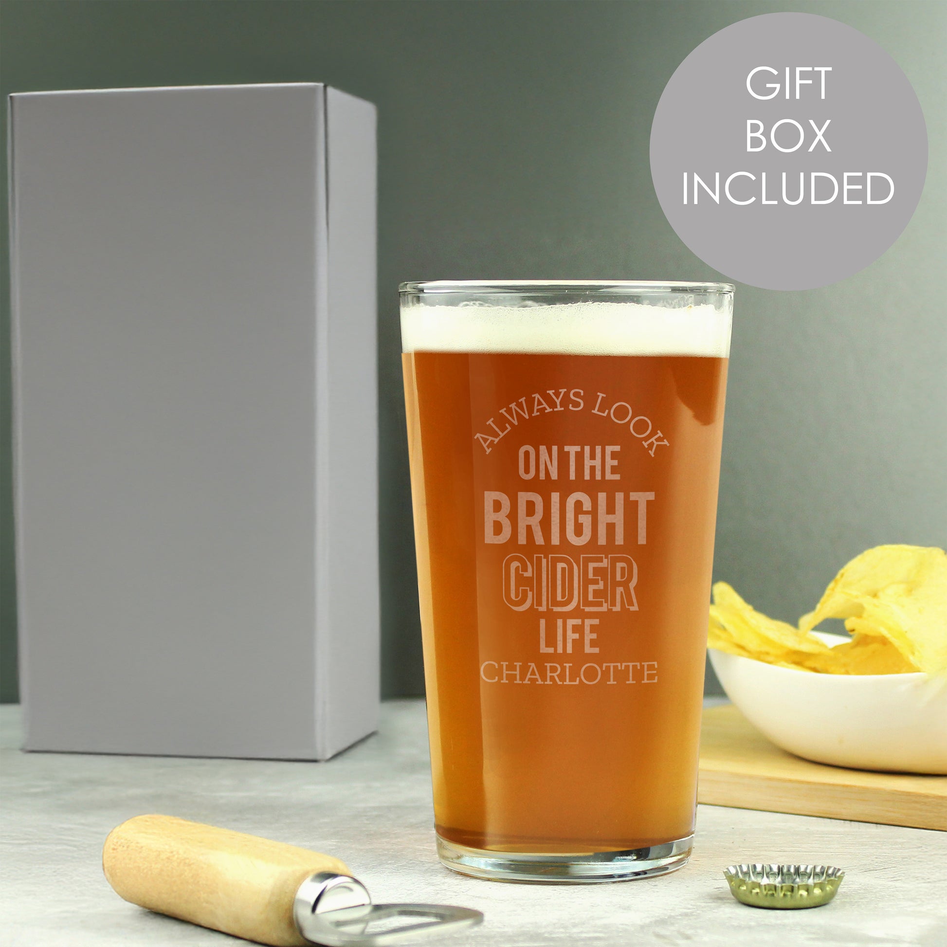 Personalised Always Look On The Bright Cider Life Pint Glass - MK&JD Gifts