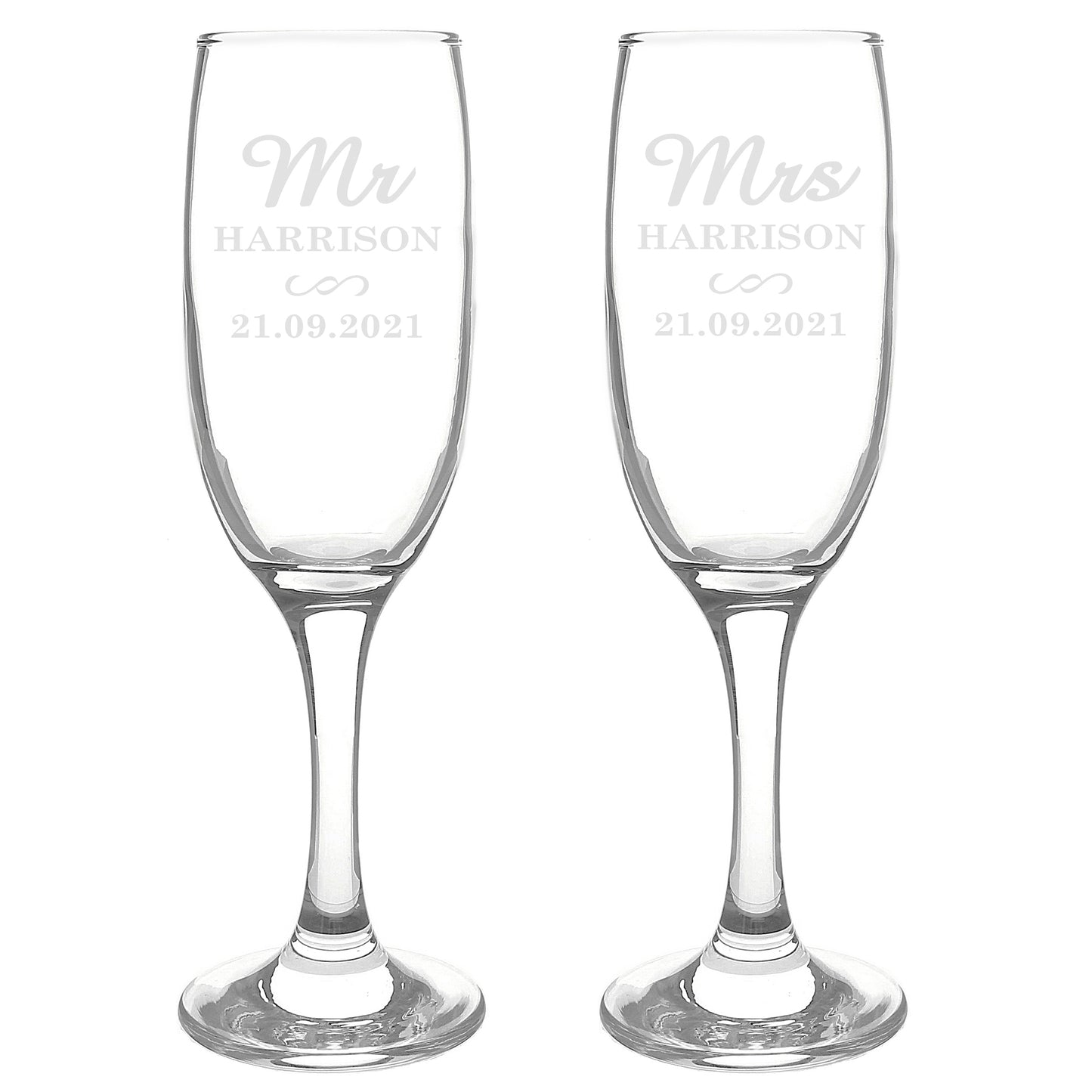 Personalised Mr & Mrs Pair of Flutes - MK&JD Gifts