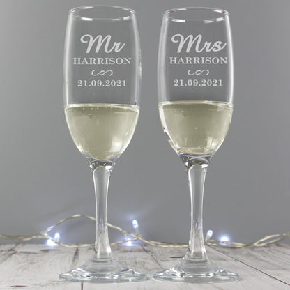 Personalised Mr & Mrs Pair of Flutes - MK&JD Gifts