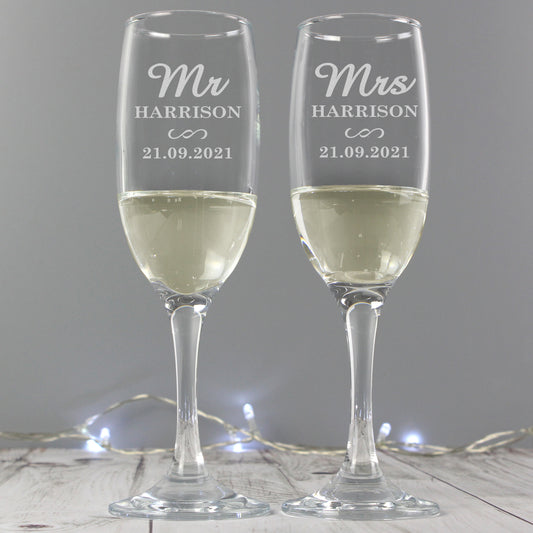 Personalised Mr & Mrs Pair of Flutes - MK&JD Gifts