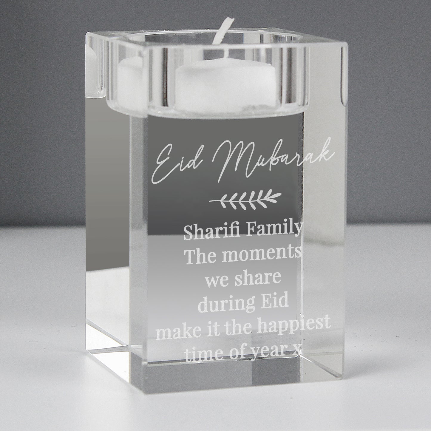 Personalised Leaf Free Text Glass Tea Light Holder - MK&JD Gifts