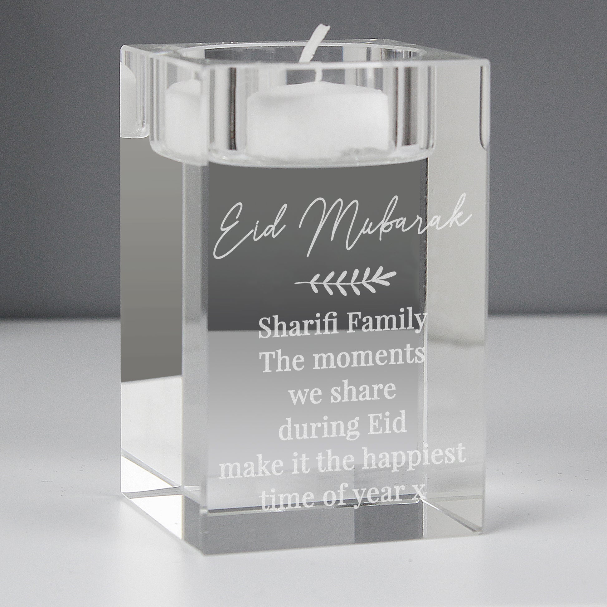 Personalised Leaf Free Text Glass Tea Light Holder - MK&JD Gifts