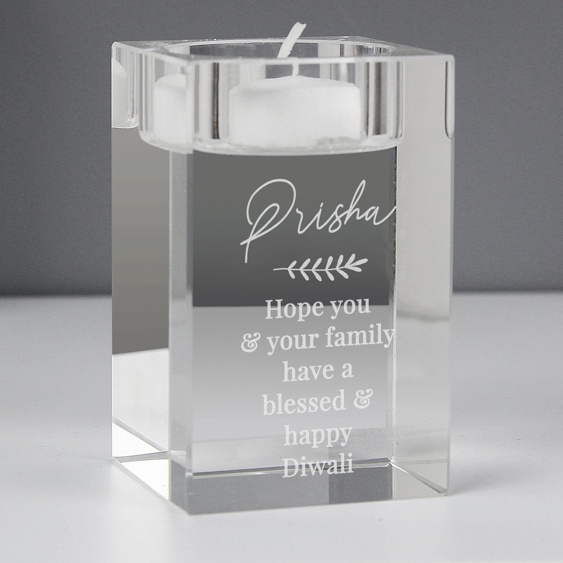 Personalised Leaf Free Text Glass Tea Light Holder - MK&JD Gifts