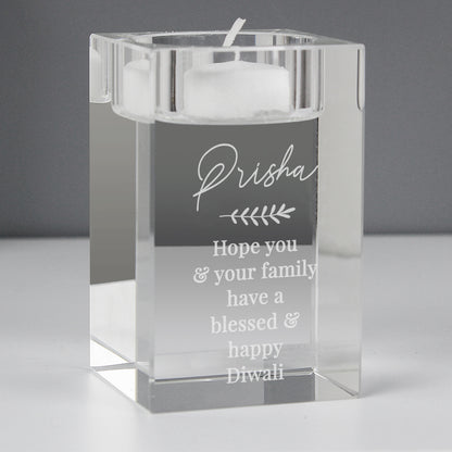 Personalised Leaf Free Text Glass Tea Light Holder - MK&JD Gifts