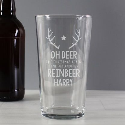 Personalised Time For A Reinbeer Pint Glass - MK&JD Gifts