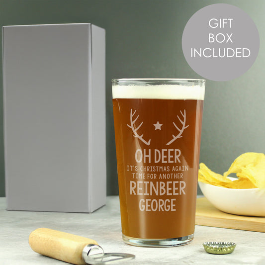Personalised Time For A Reinbeer Pint Glass - MK&JD Gifts