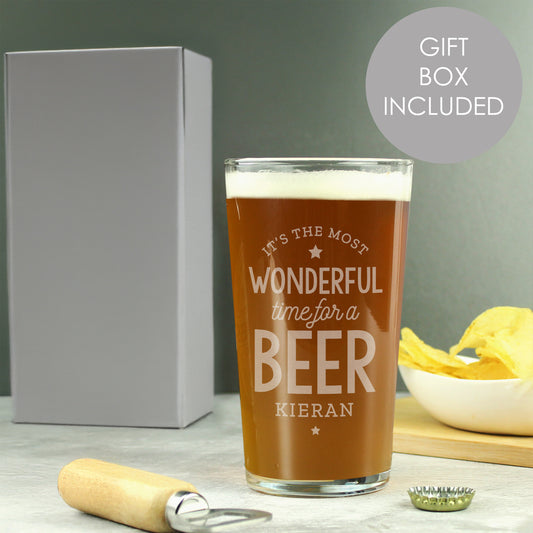 Personalised Wonderful Time For A Beer Pint Glass - MK&JD Gifts