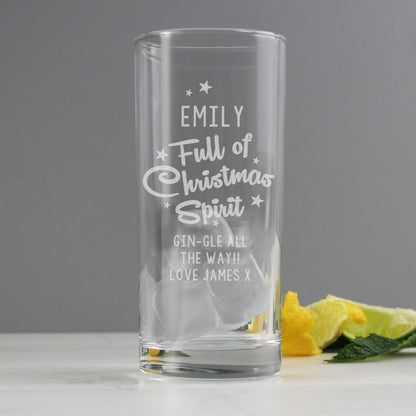 Personalised Full Of Christmas Spirit Hi Ball Glass - MK&JD Gifts