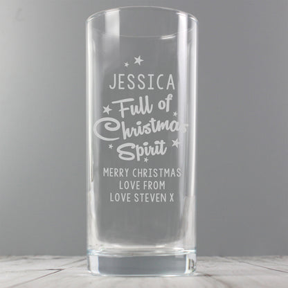 Personalised Full Of Christmas Spirit Hi Ball Glass - MK&JD Gifts