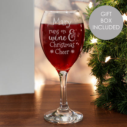 Personalised Runs On Wine & Christmas Cheer Wine Glass - MK&JD Gifts