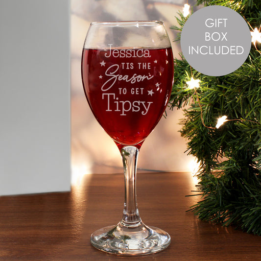 Personalised Tis The Season To Get Tipsy Season Wine Glass - MK&JD Gifts