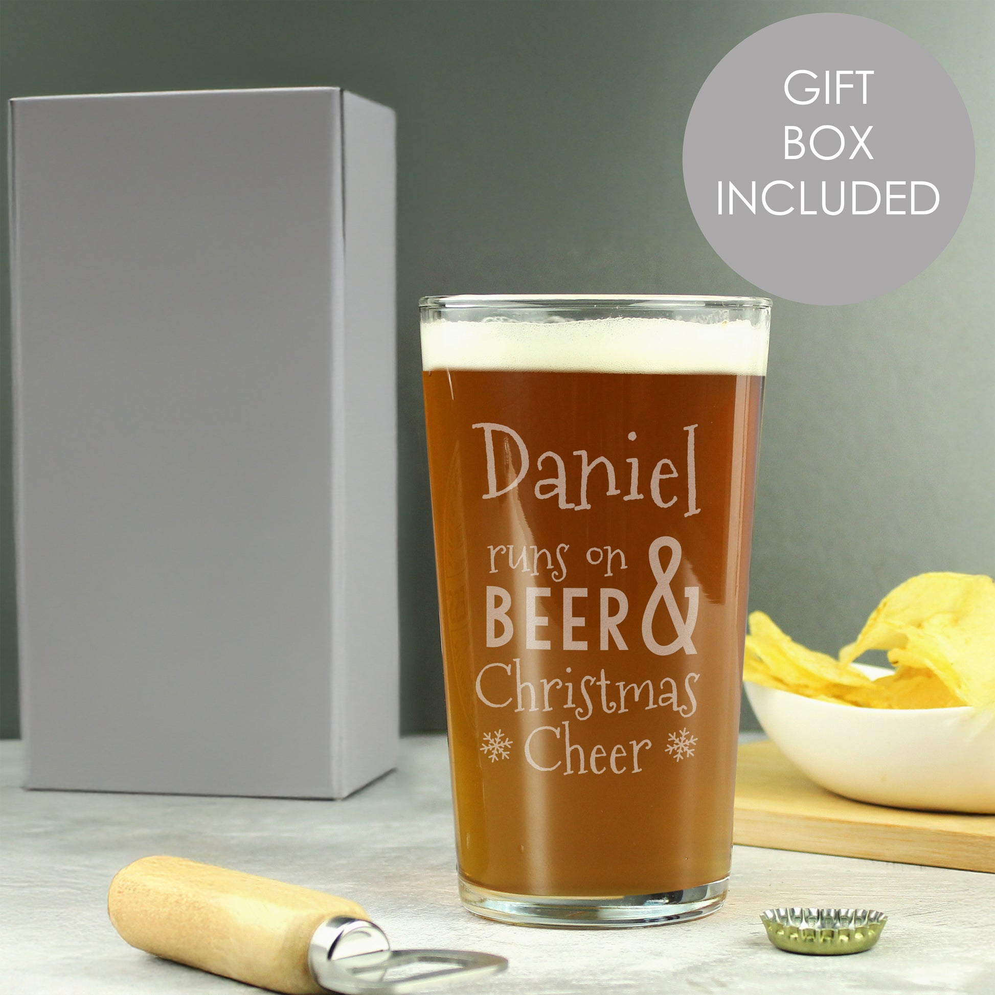 Personalised Runs On Beer & Christmas Cheer Pint Glass - MK&JD Gifts