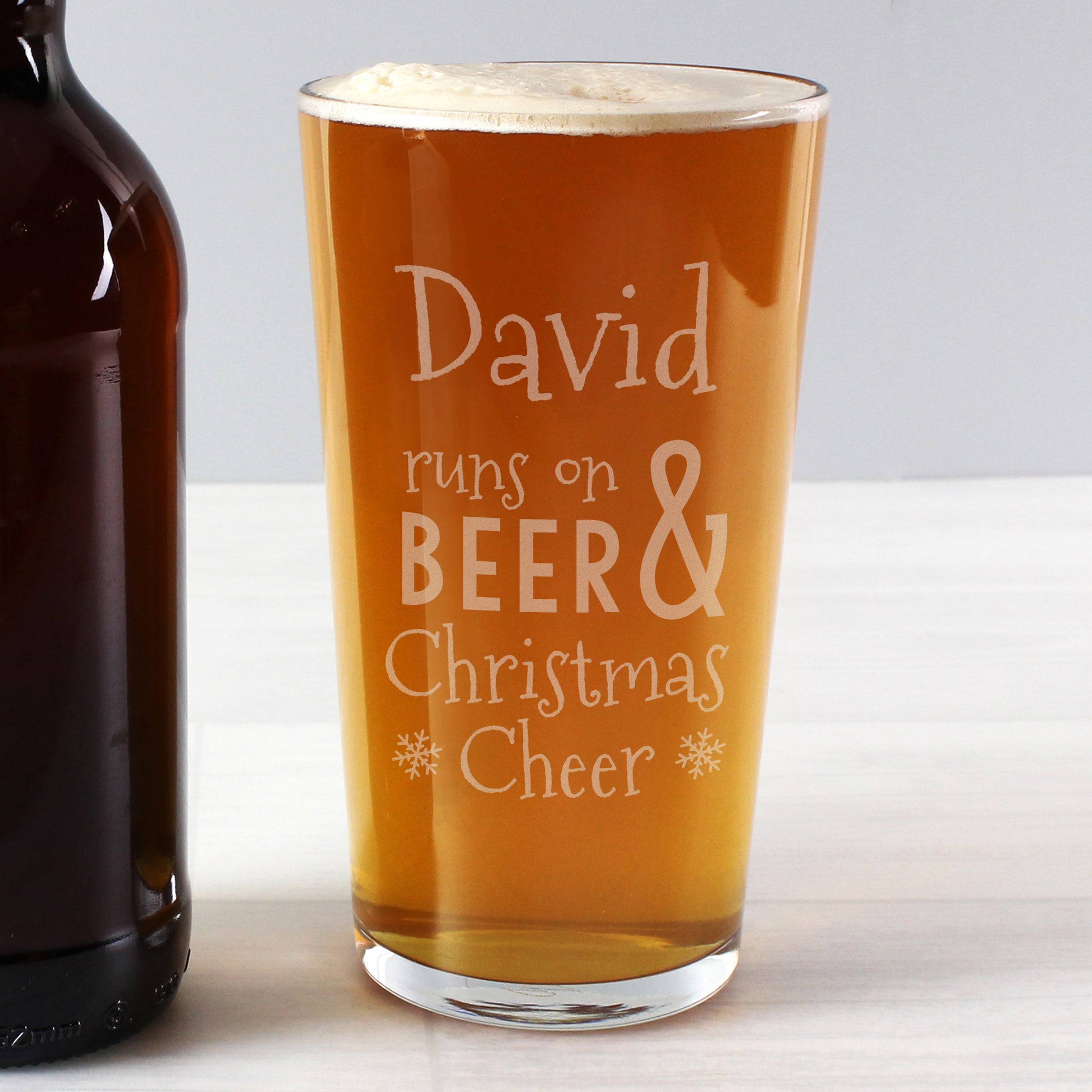 Personalised Runs On Beer & Christmas Cheer Pint Glass - MK&JD Gifts