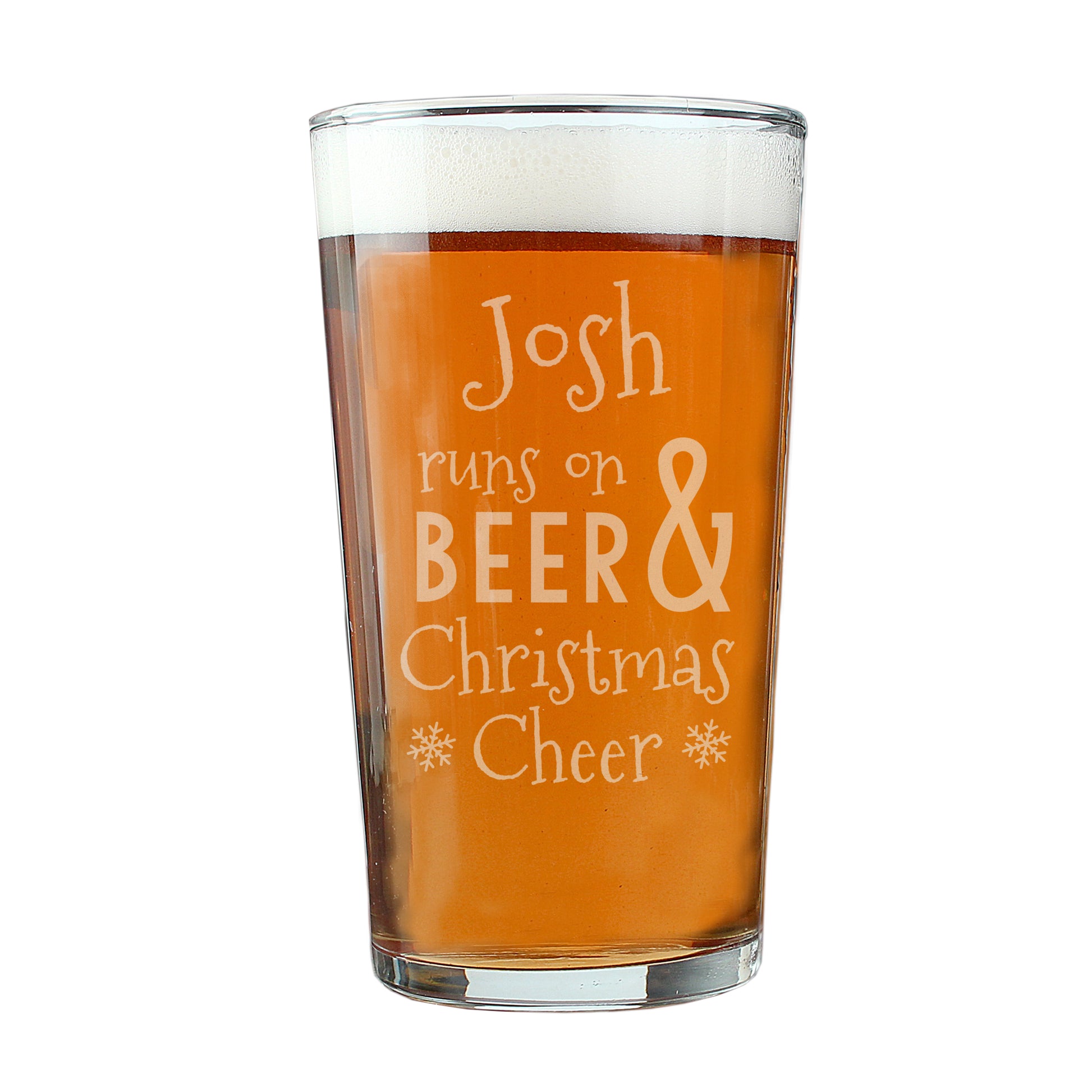 Personalised Runs On Beer & Christmas Cheer Pint Glass - MK&JD Gifts