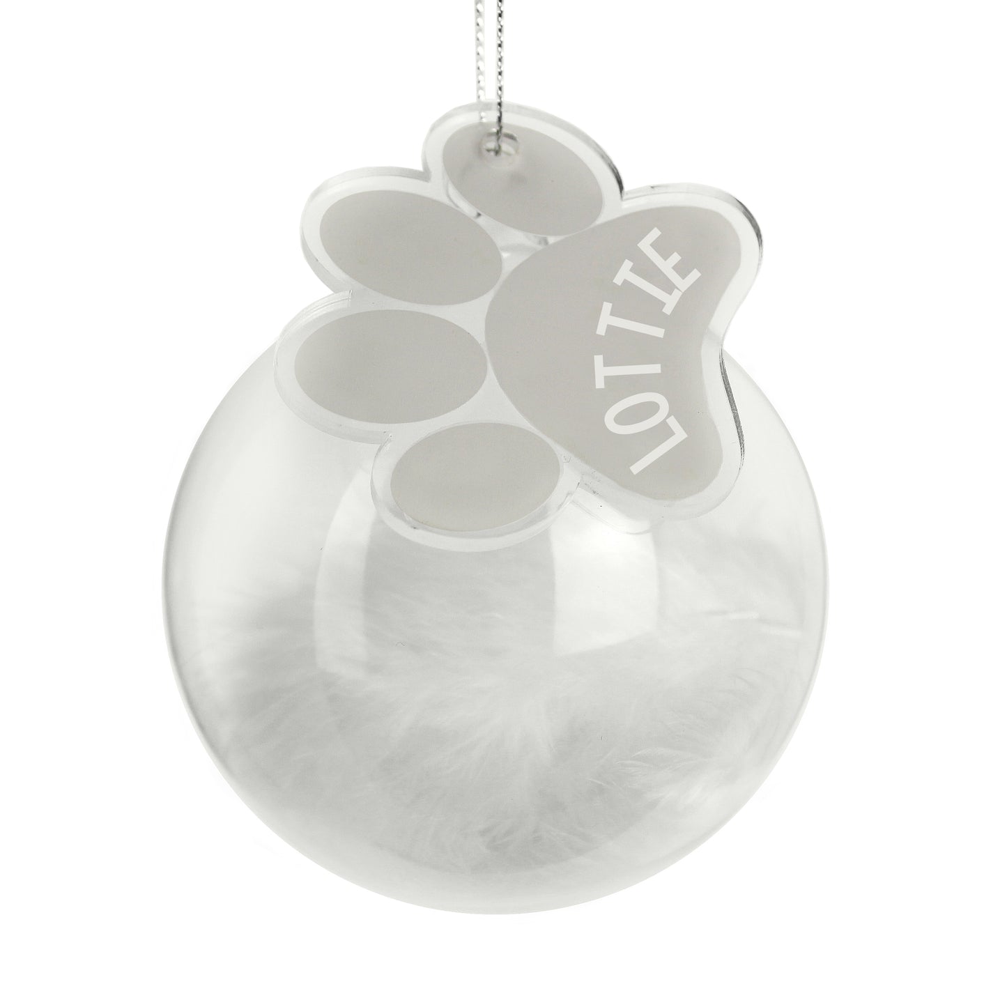 Personalised Pets White Feather Glass Bauble With Paw Print Tag - MK&JD Gifts