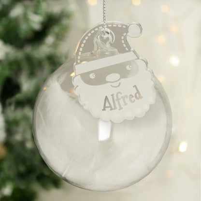 Personalised White Santa Feather Glass Bauble - MK&JD Gifts