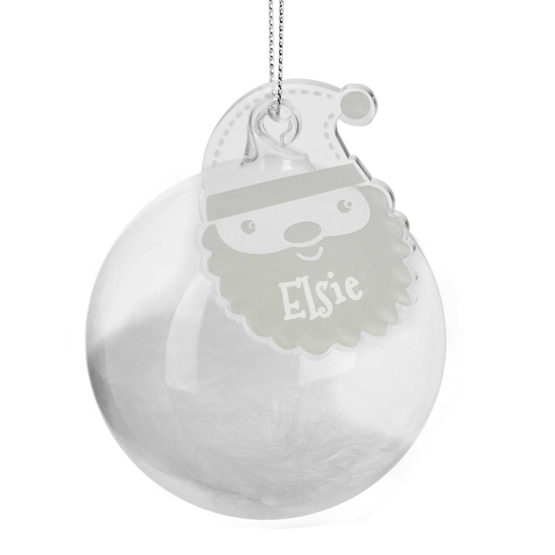 Personalised White Santa Feather Glass Bauble - MK&JD Gifts