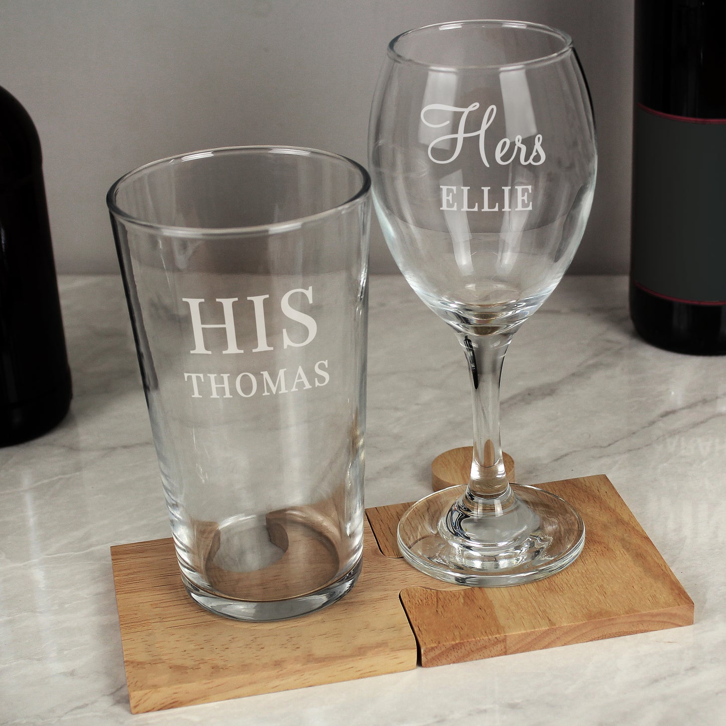 Personalised His & Her Pint and Wine Glass Set - MK&JD Gifts