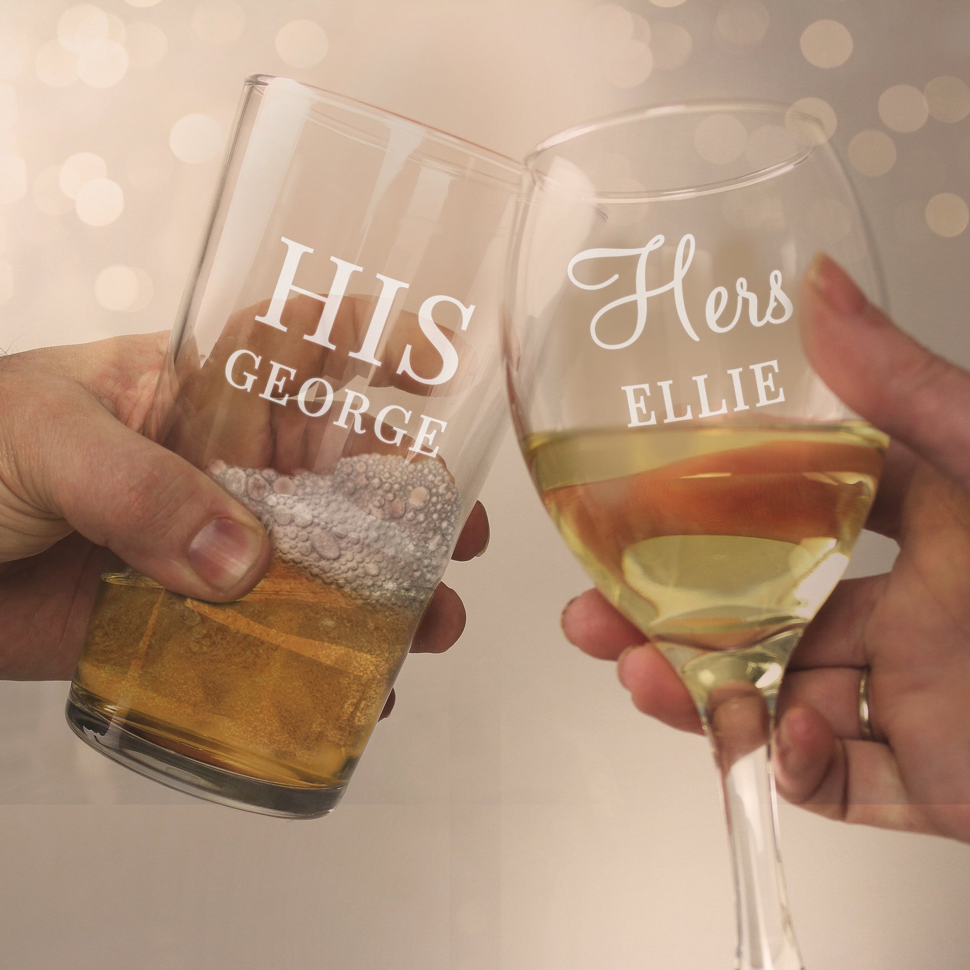 Personalised His & Her Pint and Wine Glass Set - MK&JD Gifts