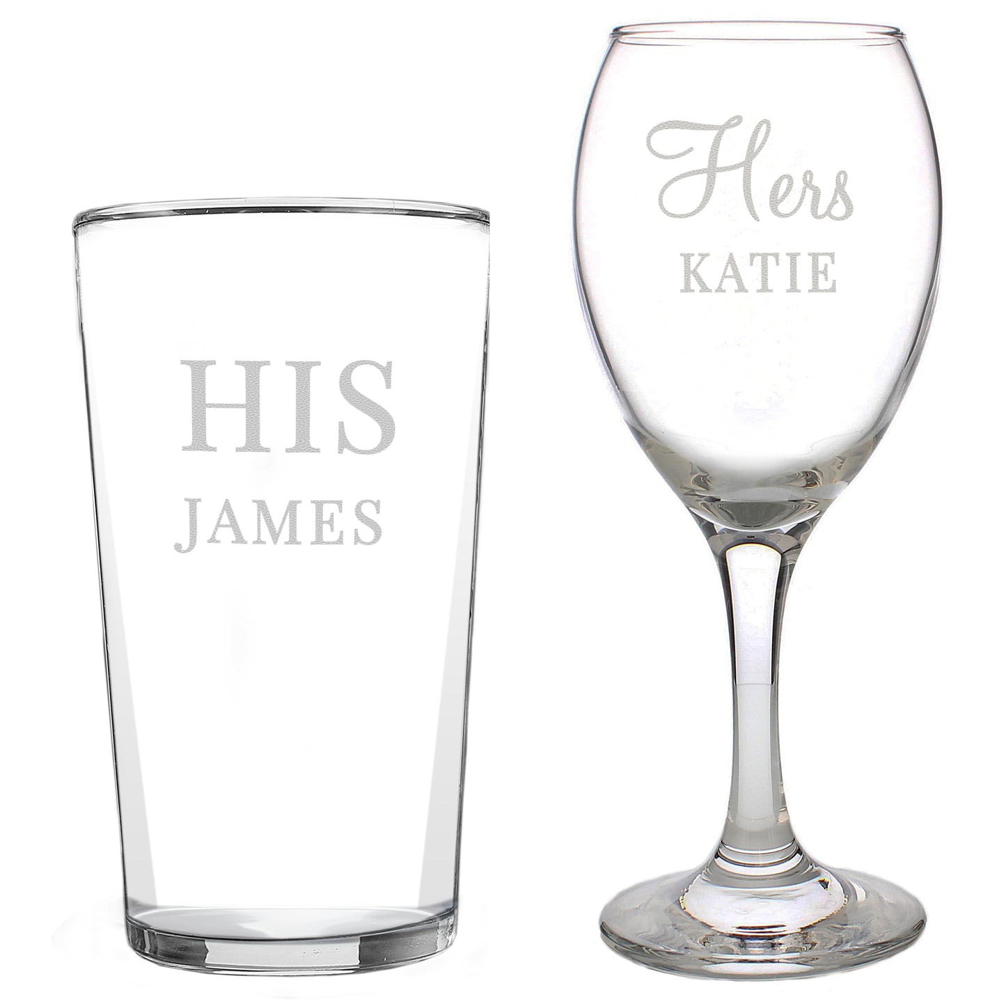 Personalised His & Her Pint and Wine Glass Set - MK&JD Gifts