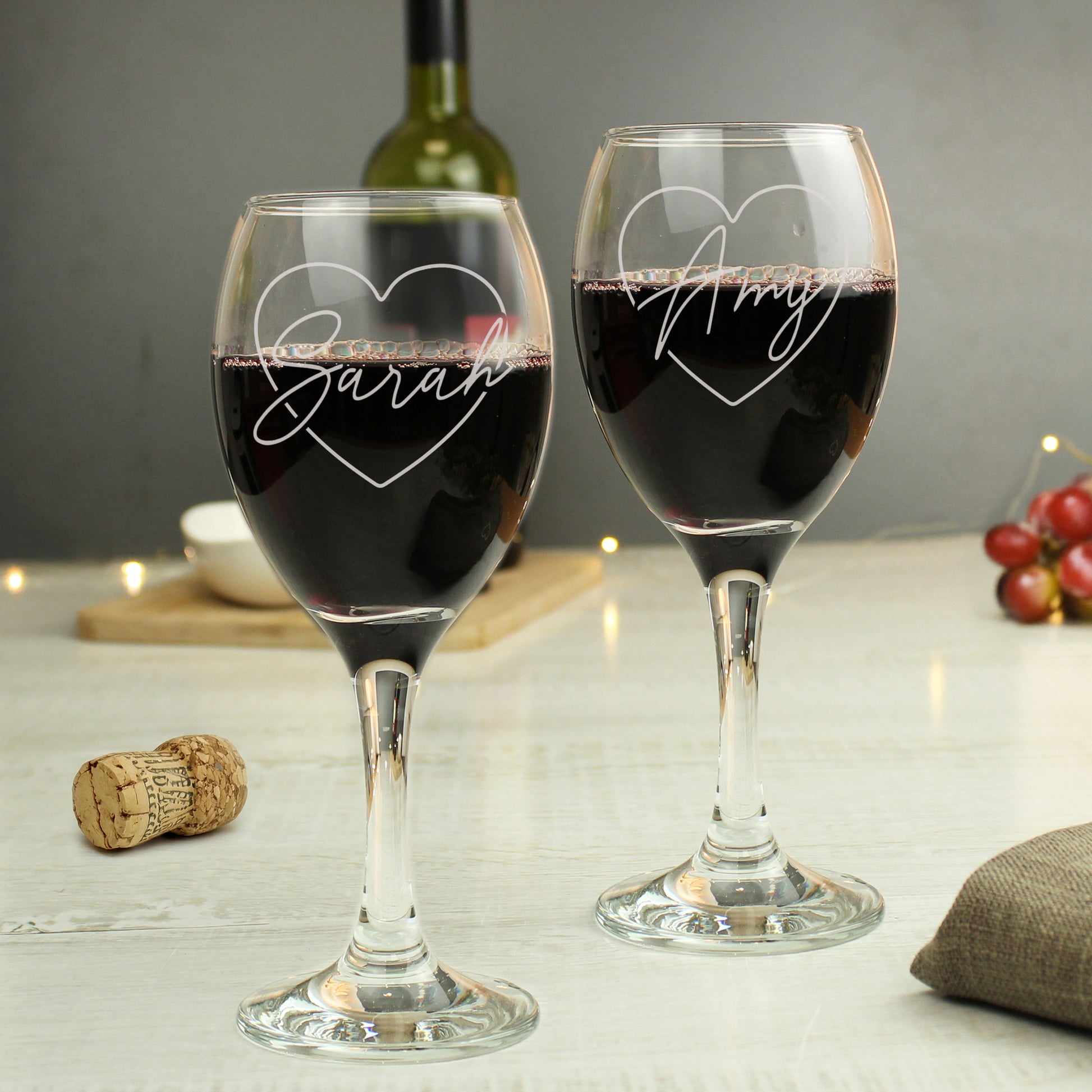 Personalised Heart Name Wine Glass Set - MK&JD Gifts