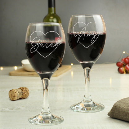Personalised Heart Name Wine Glass Set - MK&JD Gifts