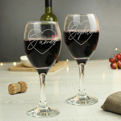 Personalised Heart Name Wine Glass Set - MK&JD Gifts