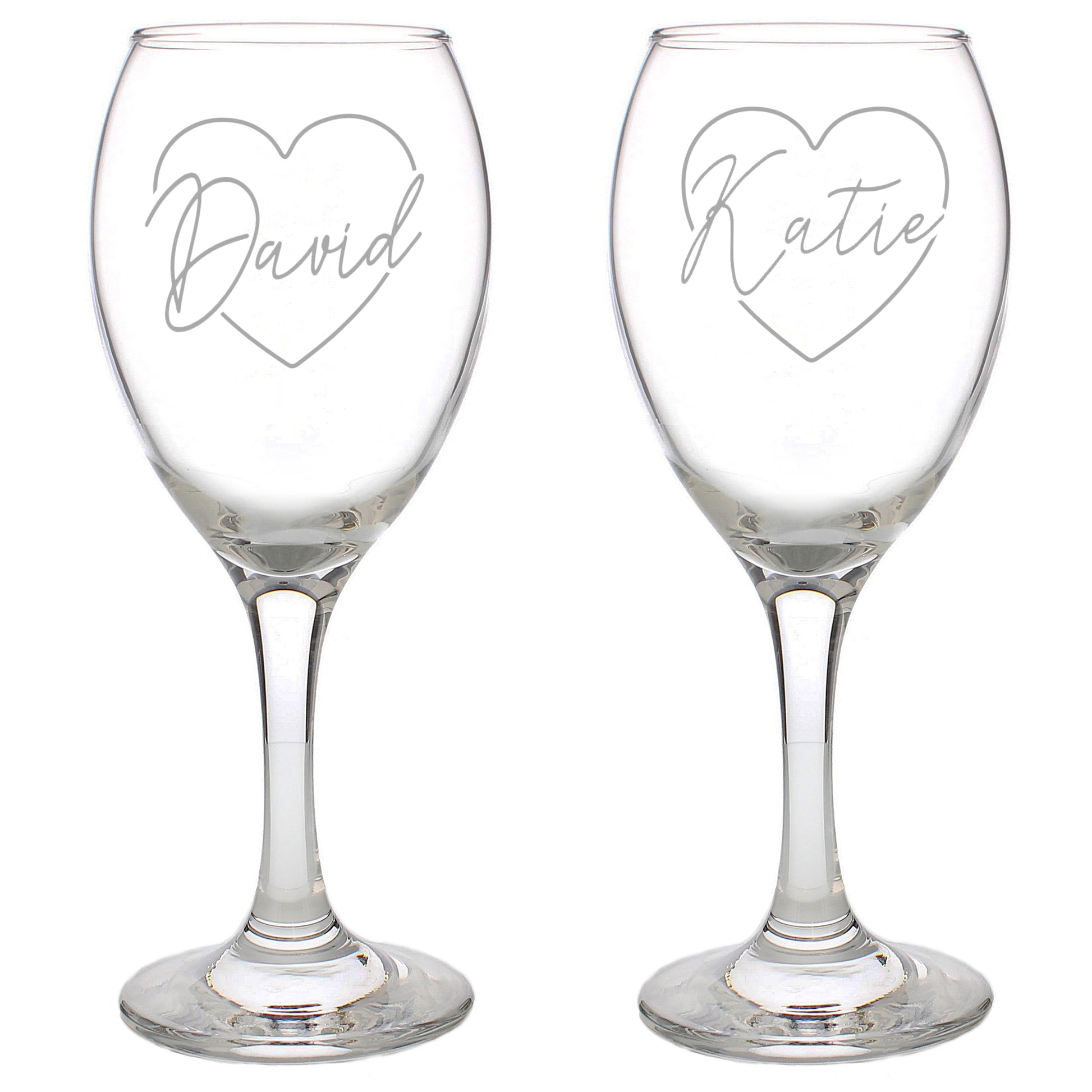 Personalised Heart Name Wine Glass Set - MK&JD Gifts