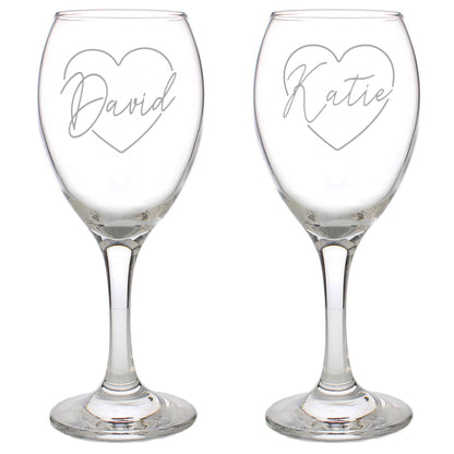 Personalised Heart Name Wine Glass Set - MK&JD Gifts