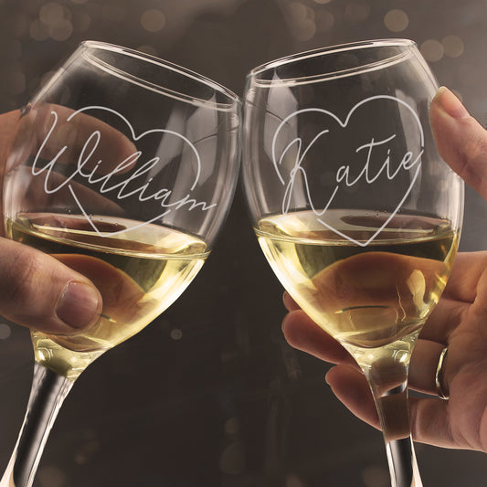 Personalised Heart Name Wine Glass Set - MK&JD Gifts