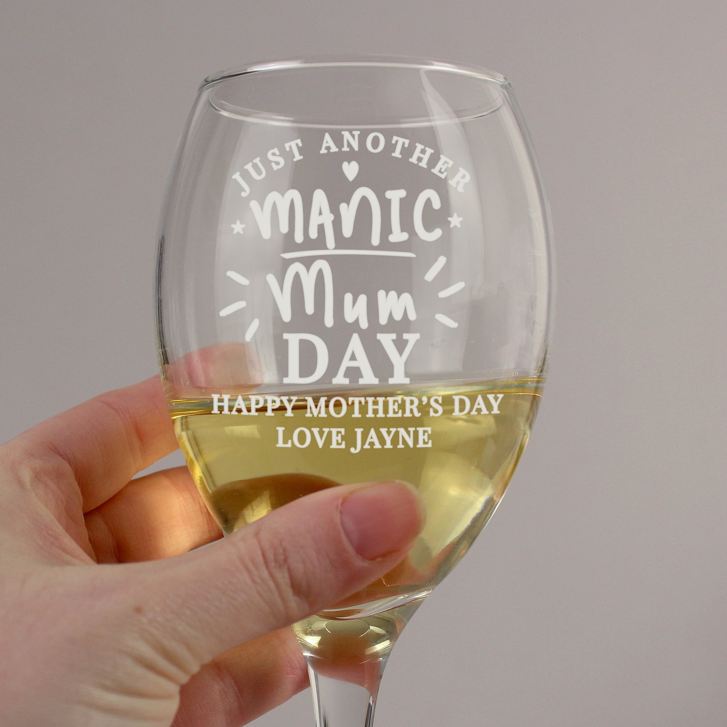 Personalised Manic Mum Day Wine Glass - MK&JD Gifts