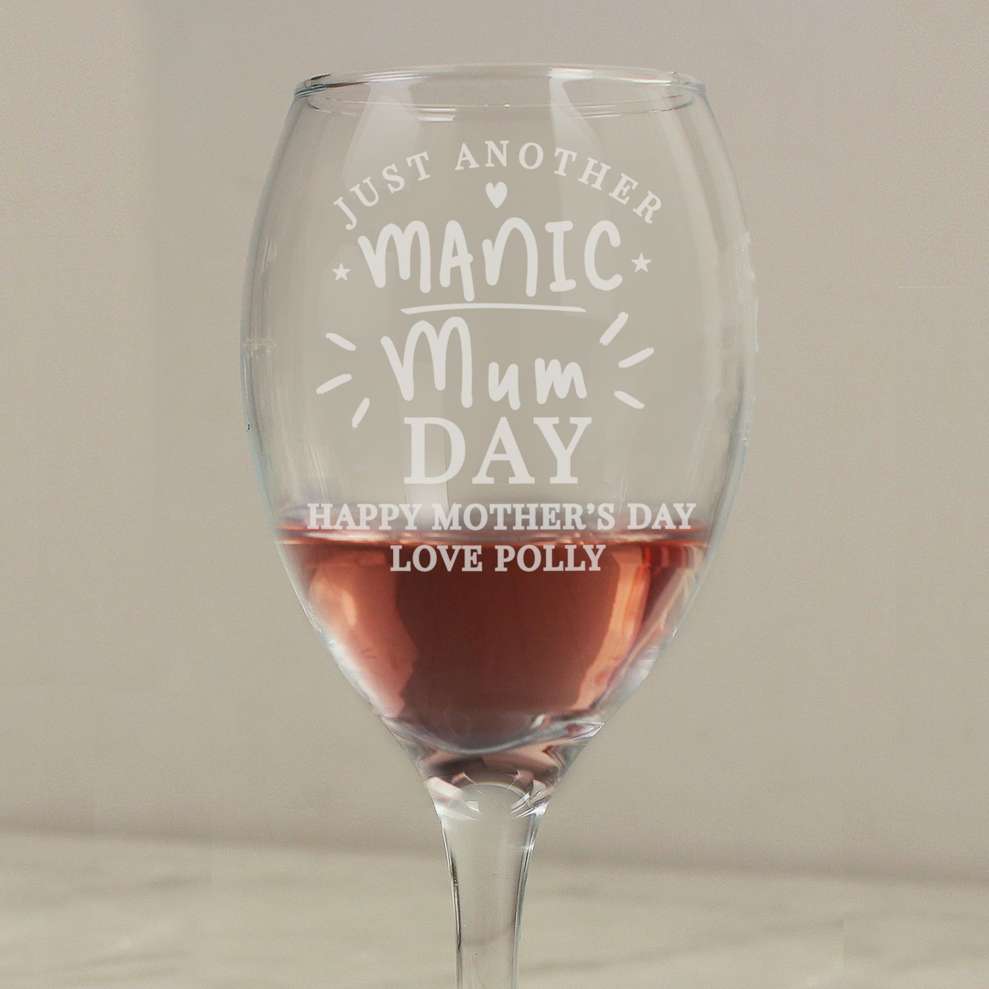 Personalised Manic Mum Day Wine Glass - MK&JD Gifts