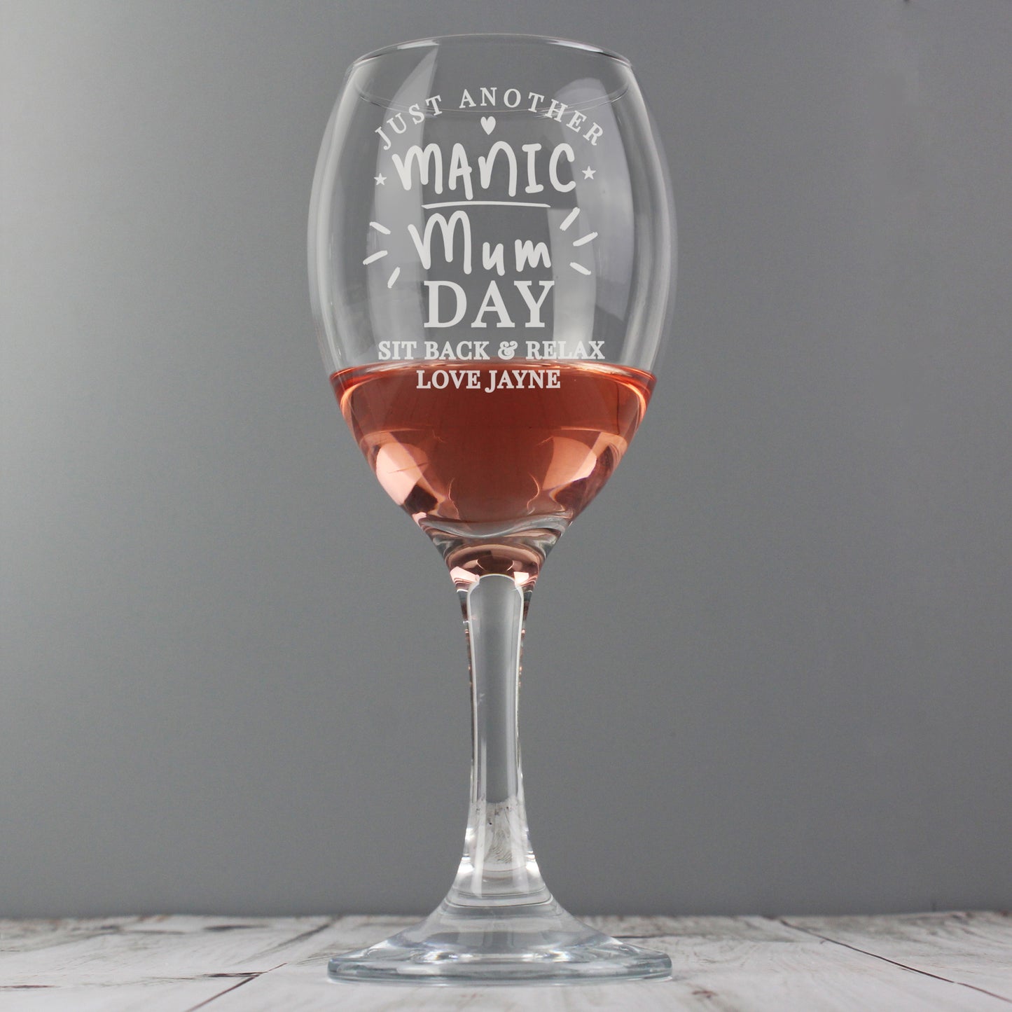 Personalised Manic Mum Day Wine Glass - MK&JD Gifts