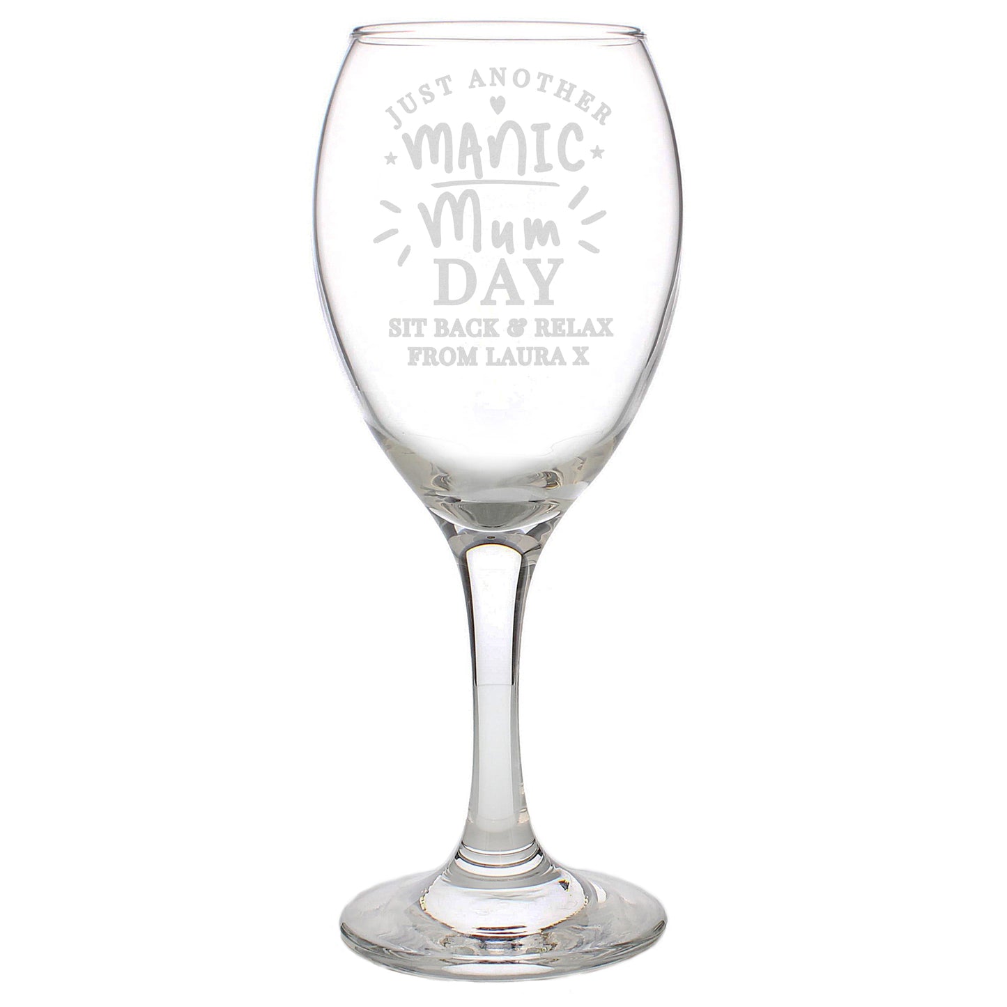 Personalised Manic Mum Day Wine Glass - MK&JD Gifts