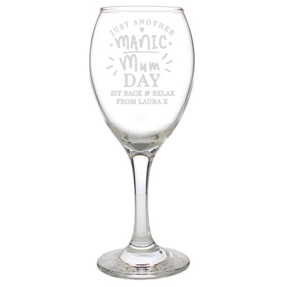 Personalised Manic Mum Day Wine Glass - MK&JD Gifts